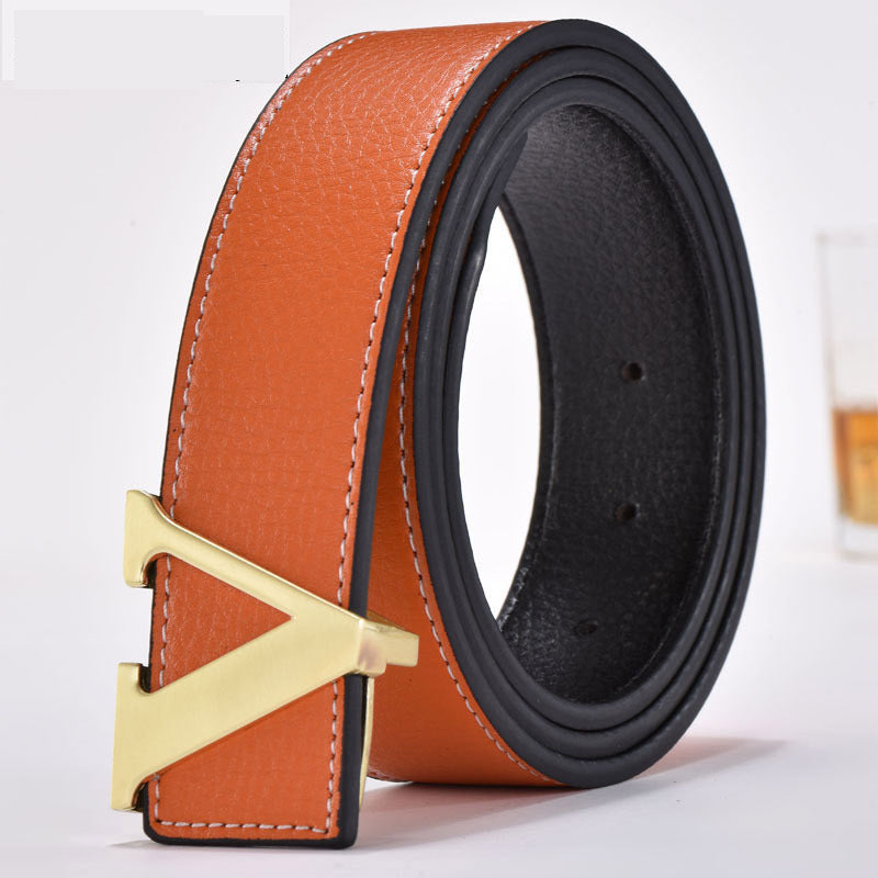 Men's Leather Smooth Buckle Fashion Letters Belt - Typographic Style