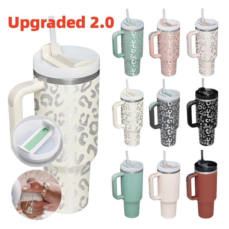 Alla hjärtans dag present termisk mugg 40 oz halm kaffe isoleringskopp med handtag Bärbar bil rostfritt stål vattenflaska stor kapacitet Resa BPA fri termisk mugg