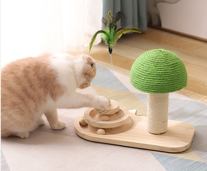 Cat Tree Toy Scratch Post - Interactive Wooden Cat Furniture with Sisal Balls
