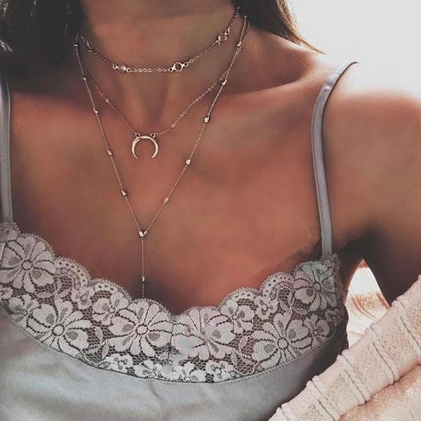 Bohemian Moon Pendant Flerlagershalsband