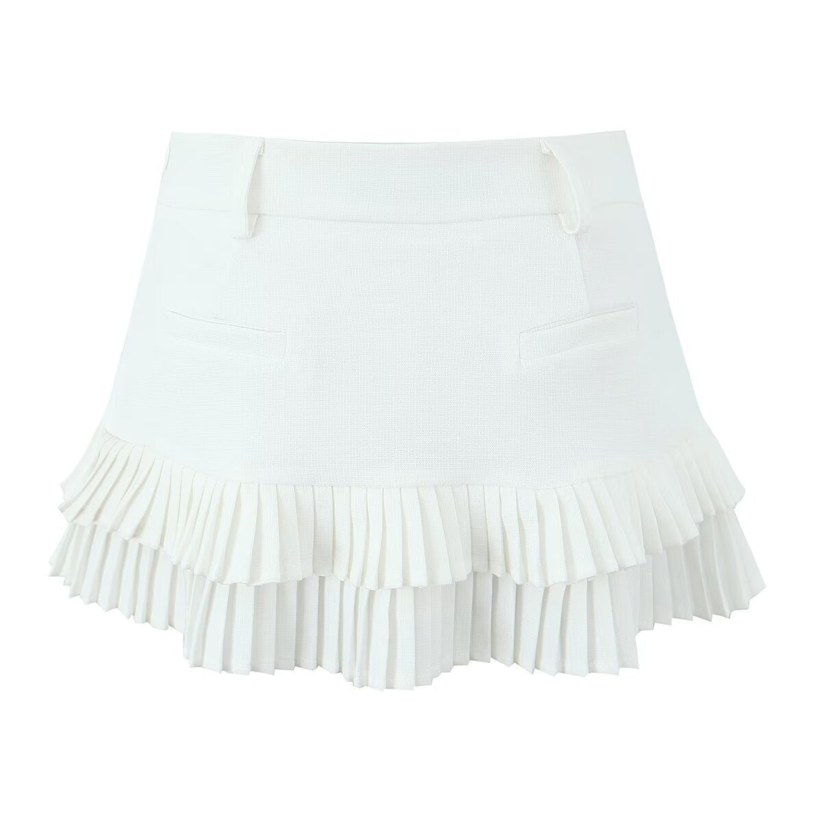 Professional Women's Pleated Mini Skirt - Polyester Stitching Design (3 Colors, S-L, Splicing Elements)