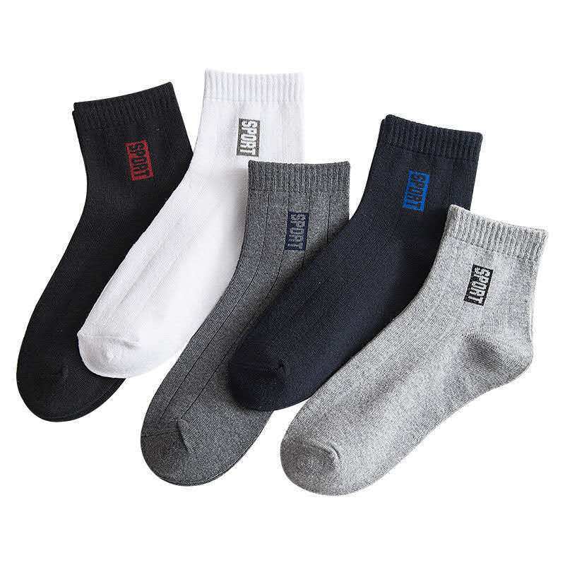 Andas 5 par herrstrumpor set bomull Mid-Tube Svettabsorberande Casual Trendiga strumpor
