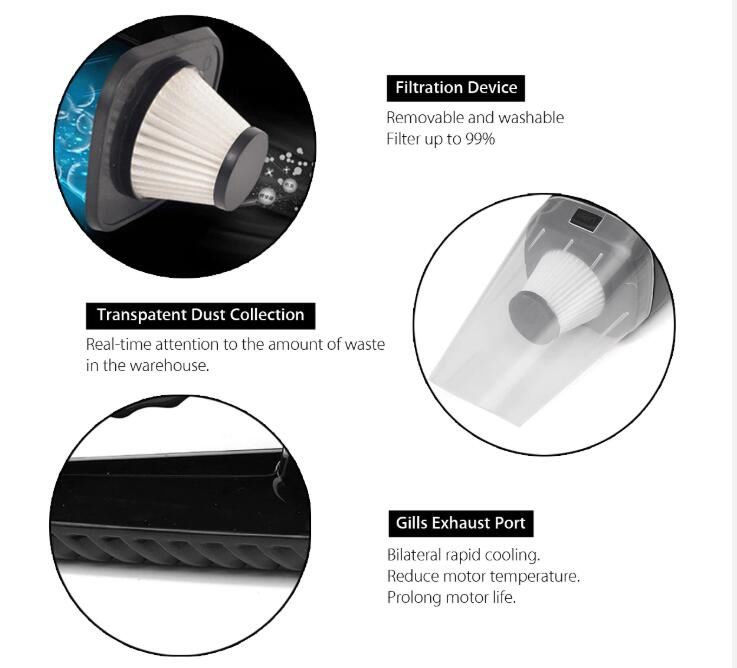 Professional Model 018 Car Vacuum Cleaner - 12V - 35x10x9.5cm - 750g - 5m Cable - Pure Copper Motor - 3 Colors
