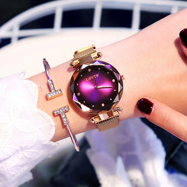 Montres femmes en or Rose mode diamant dames ciel étoilé aimant montre étanche femme montre-bracelet