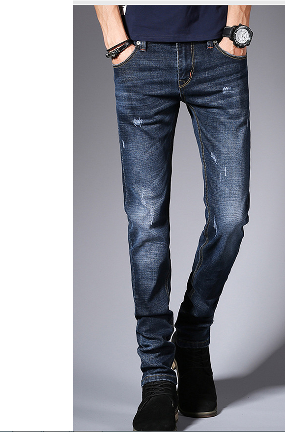 Nya jeans, koreansk upplaga för män Mode byxor med smal botten Unga studenter Elastiska svarta byxor