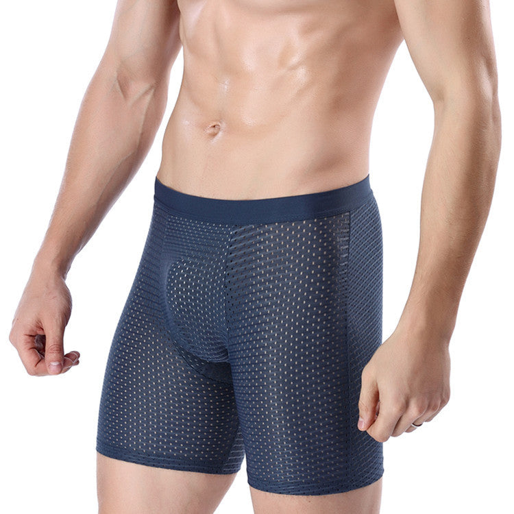 Herr sportunderkläder långa isnätögon sexiga andningsbara boxershorts löparkläder benlånga byxor
