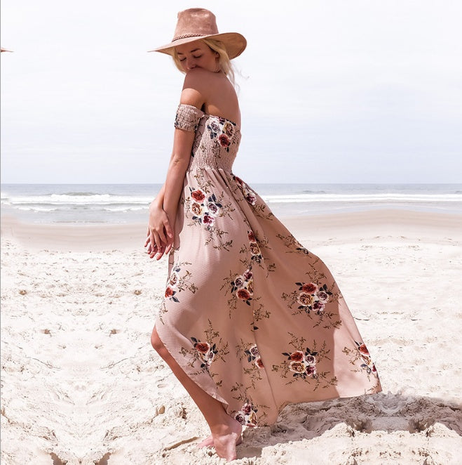 Boho style long klänning kvinnor Off axel strand sommar klänningar