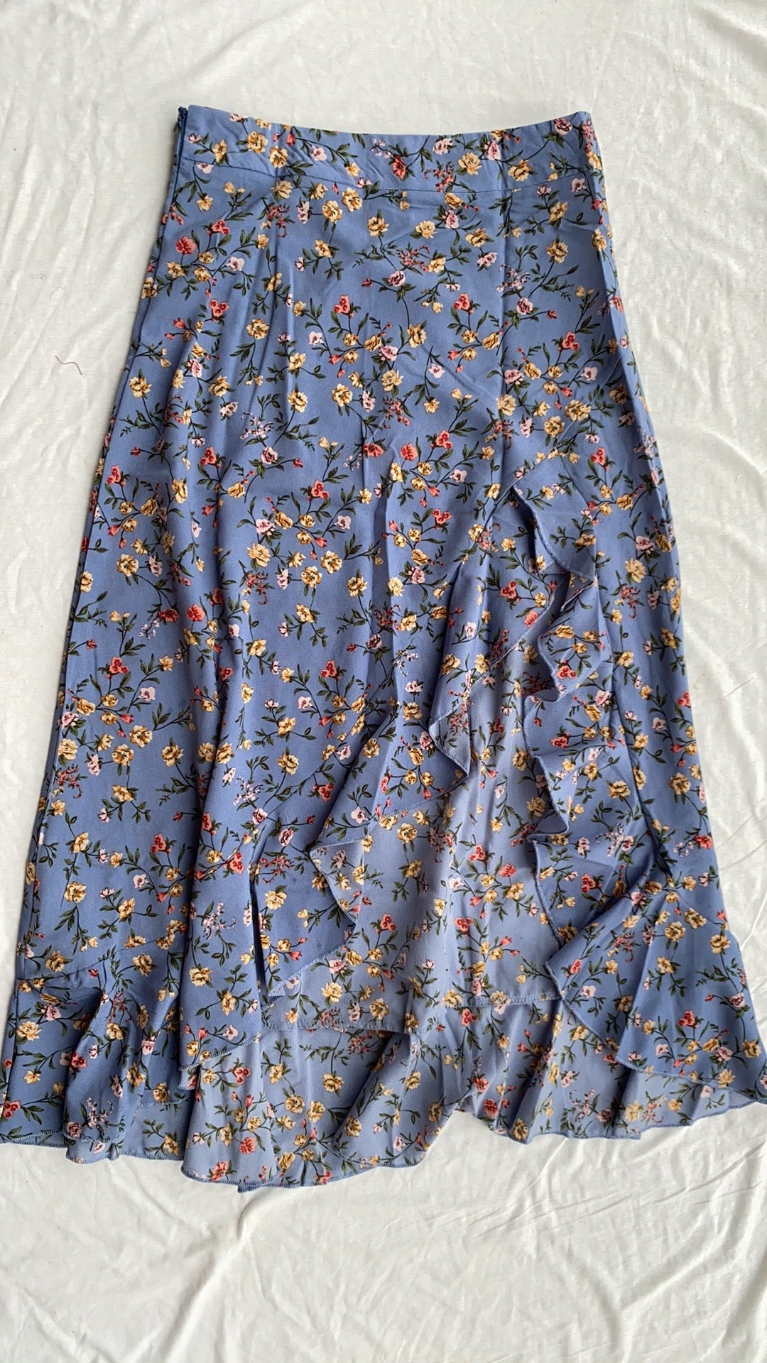 Professional Printed Ruffled Side Slit Skirt - Polyester Floral (3 Colors, M-XXL, Plants & Flowers)