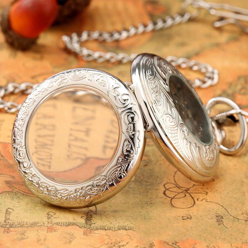 Creative Fashion Transparent Flip Roman Digital Manual Manipulator Pocket Watch - Innovative Modern Classic Elegant Contemporary