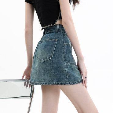 Women's Denim A-Line Short Skirt - High Waist Slim Fit Trend