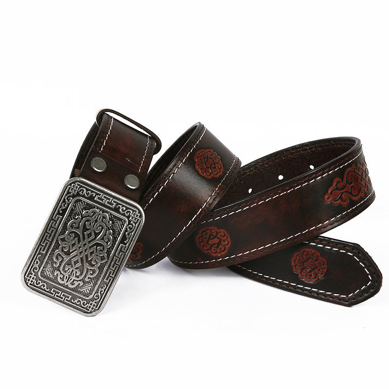 Unisex Auspicious Pattern Embossing Belts - Symbolic Fortune