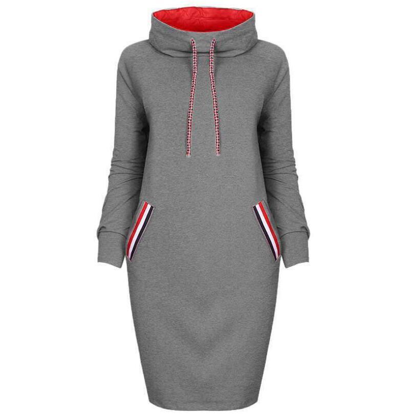 Autumn Winter Long Sleeve Casual Party Dress Plus Size High Collar Women