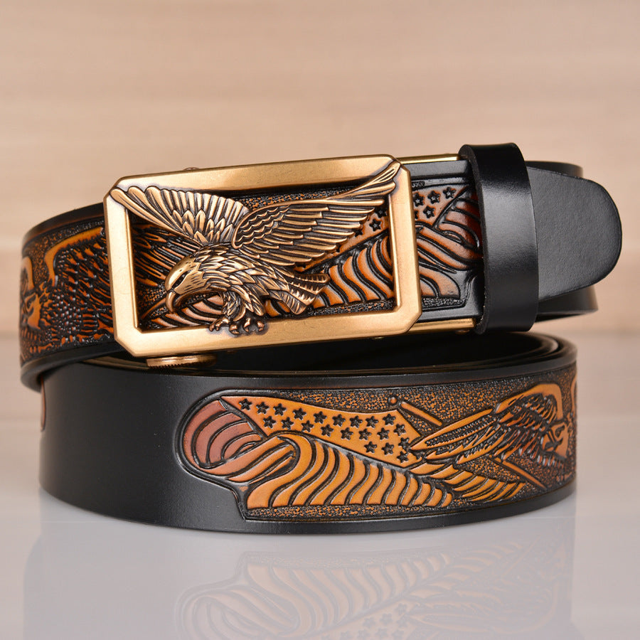 Men's Leather Eagle Embossed Belt - Powerful Symbolism