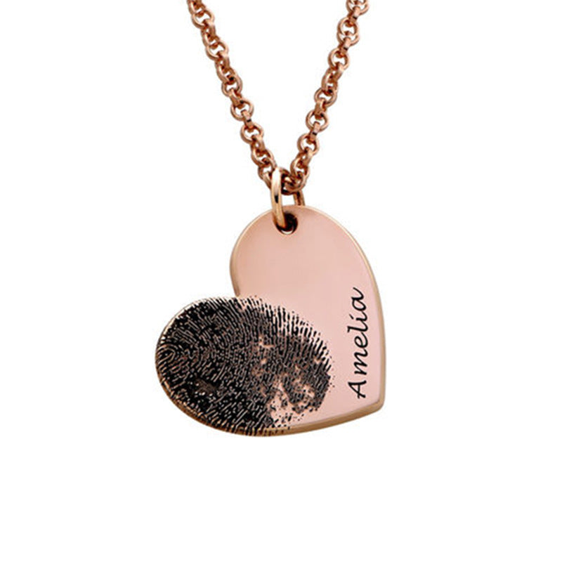 Personalized Fingerprint Necklace Custom Heart Necklace Name Necklace Memorial Gift Christmas Gift Valentine's Day Gift