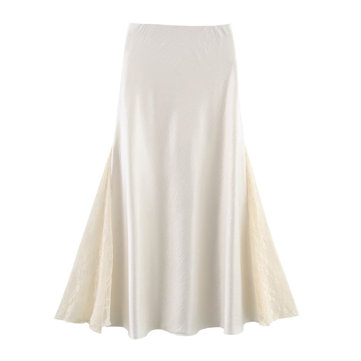 Professional Double-Sided Lace Fishtail Satin Skirt - Polyester High-Waisted (Black/White, M-XL, College Style)