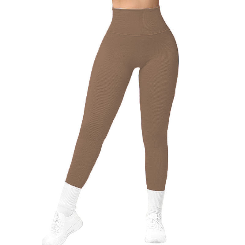 Taille haute Leggings sans couture fileté tricoté pantalons de Fitness solide femmes minceur Sport pantalons de Yoga élastique course Sport Leggings