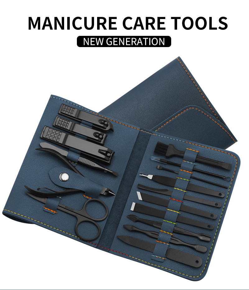 Professional Manicure Set - 16 Pieces 138x110x23mm Stainless Steel | PU Leather Case Gift