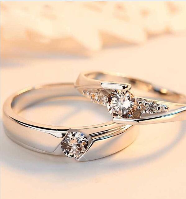 Simulation Diamond Ring Par Ringar Ett par Live 925 Silver Vigselringar för män och kvinnor Bokstäver Ringar Diamantringar