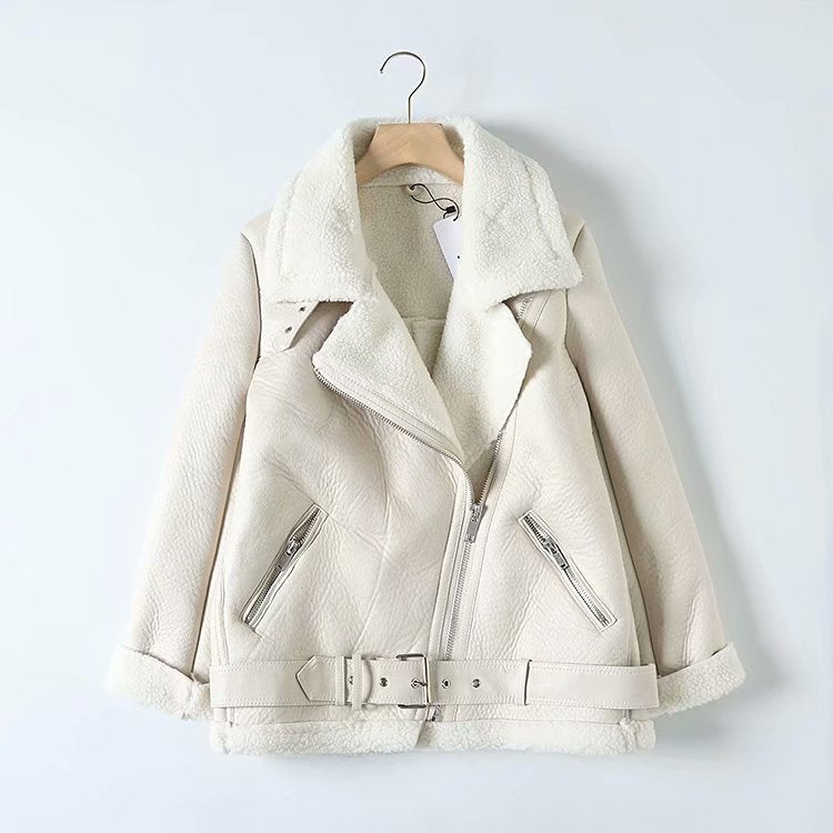 Veste d'hiver en cuir d'agneau synthétique