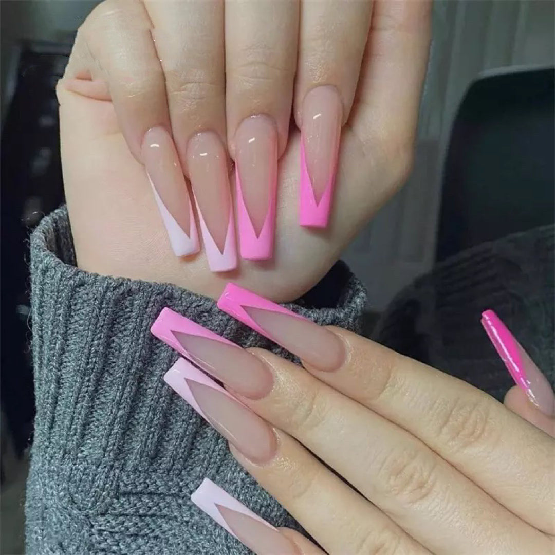 French Long Ballet Press-On Nails - W018 Pink French Design | European American Style