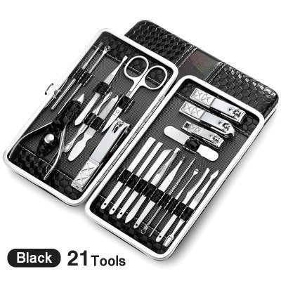Professional Stainless Steel Manicure Kit - 18/21 Piece Set | Electroplated Finish