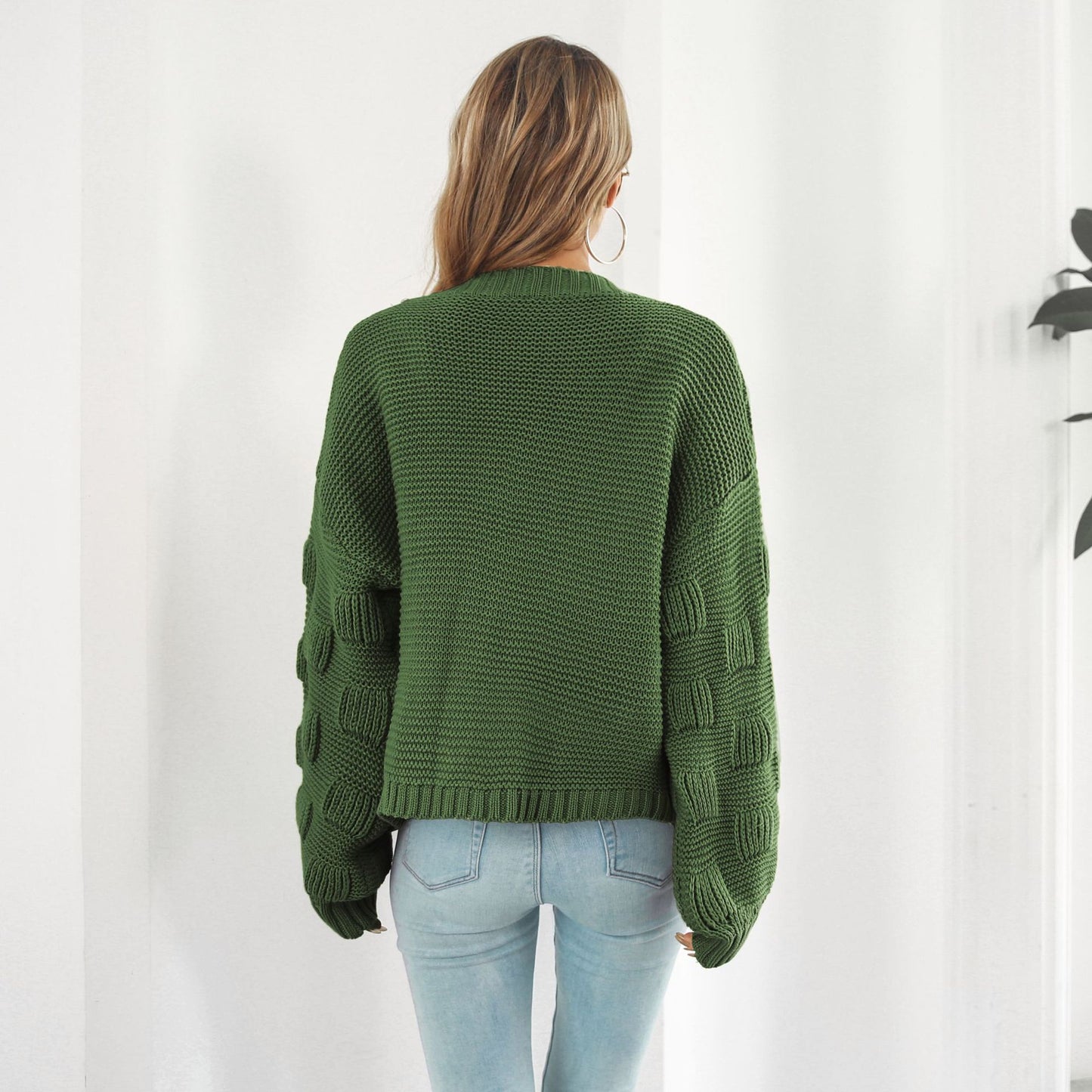 Puffärm Cardigan Sweater Damkläder Front Chunky Knitwear Coat