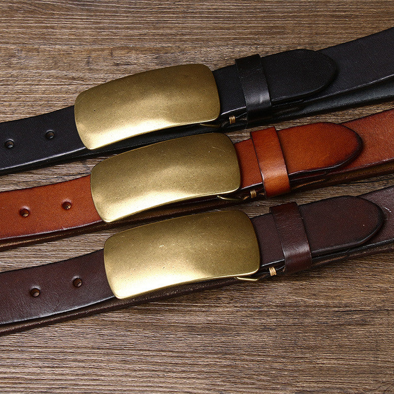 Men's 3.3cm Wide Thick Leather Belt - Bold Statement