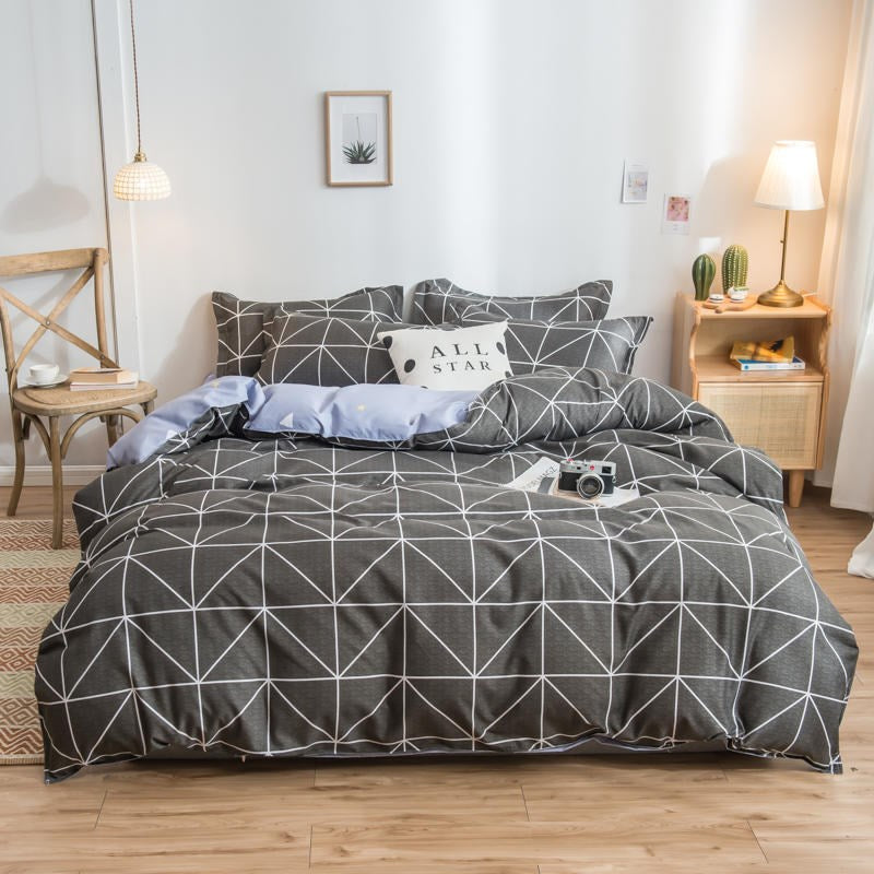 Cover Set Säng Bomull Quilt Sänglakan Sängkläder Täcke Monterad