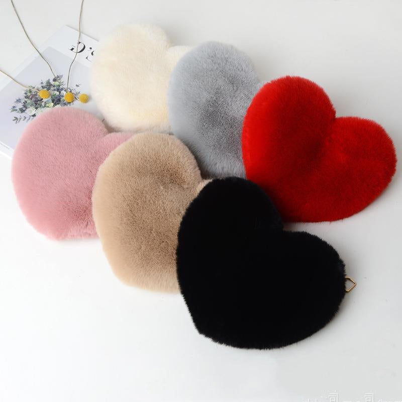 Heart-Shaped Plush Evening Bag - Romantic Chain Shoulder Bag for Special Occasions