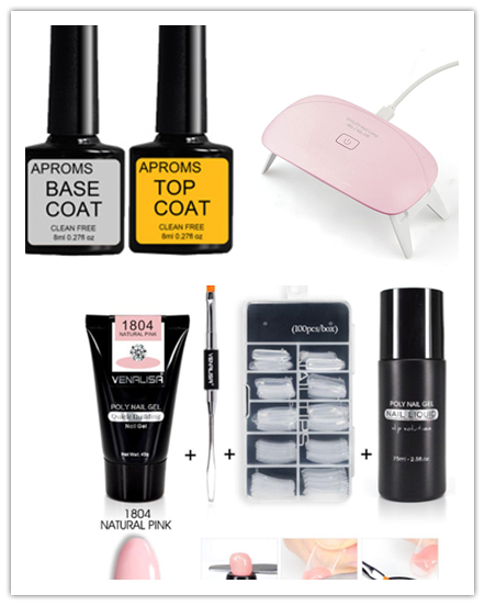 Venalisa Poly Nail Gel Kit - 45g 75ml 100pcs Complete System | Double-Head Phototherapy Builder