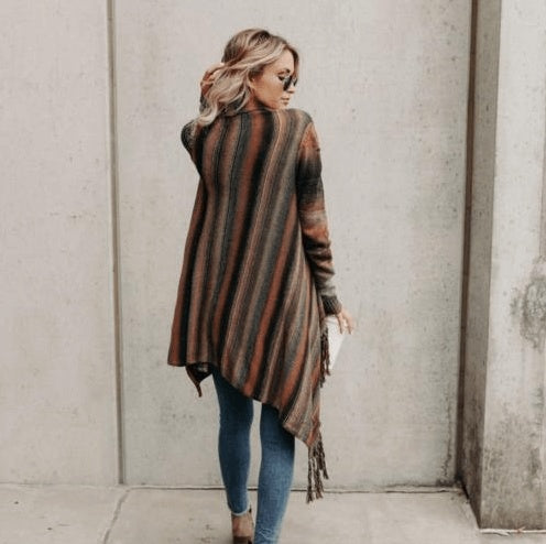 Mid-Length Slim Fashion Tassel Striped Jacket Sweaters