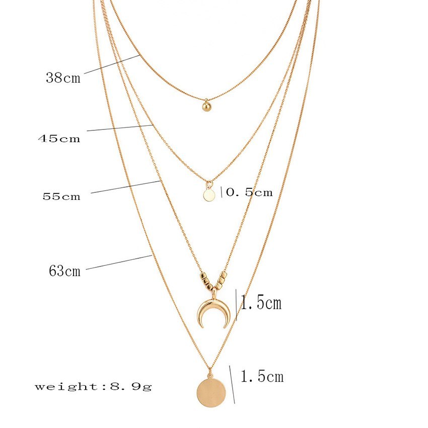 Multi-Layer Moon Pendant Necklace for Women Bohemian Wafer Elegant Necklace