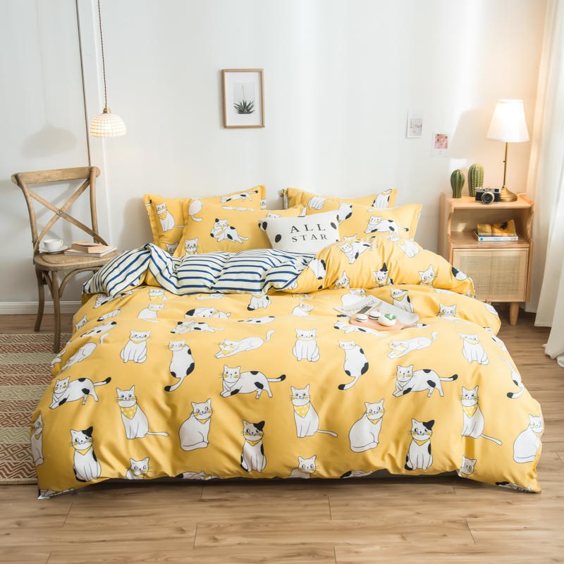 Cover Set Säng Bomull Quilt Sänglakan Sängkläder Täcke Monterad