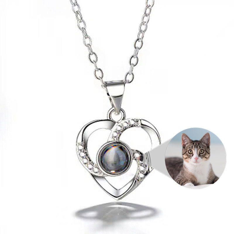 S925 Argent Romantiska Färgglada Fotoprojektion Halsband Hjärta Formad Hängande Halsbande