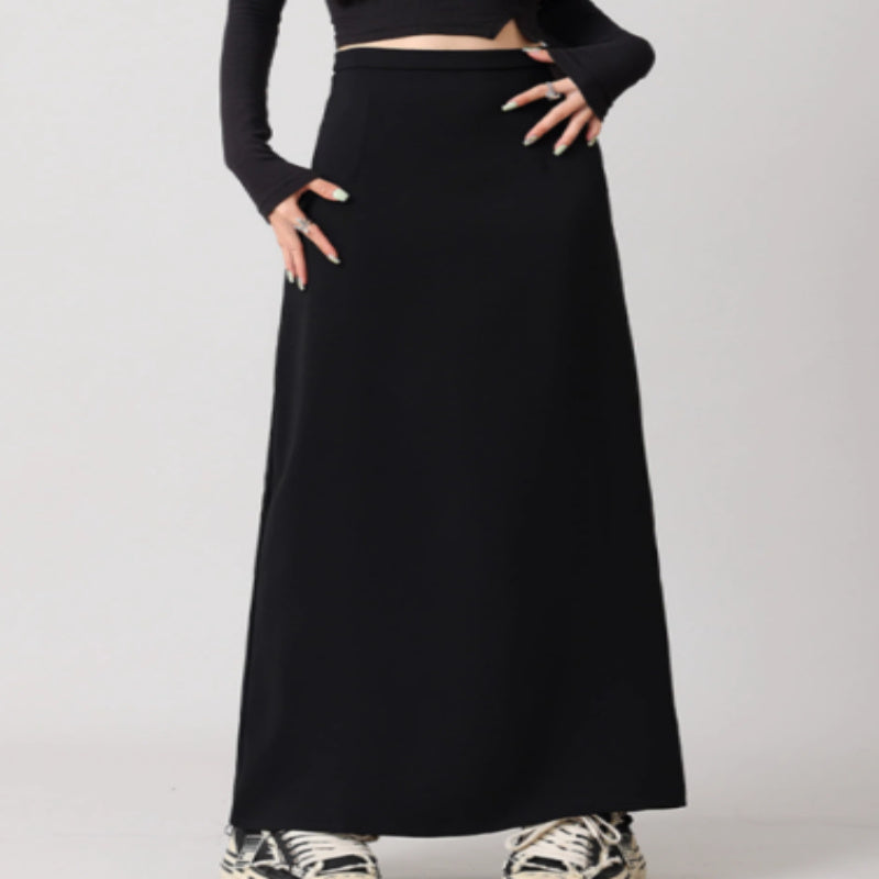 Back Slit Straight Tube Slimming High Waist Black Long Skirt