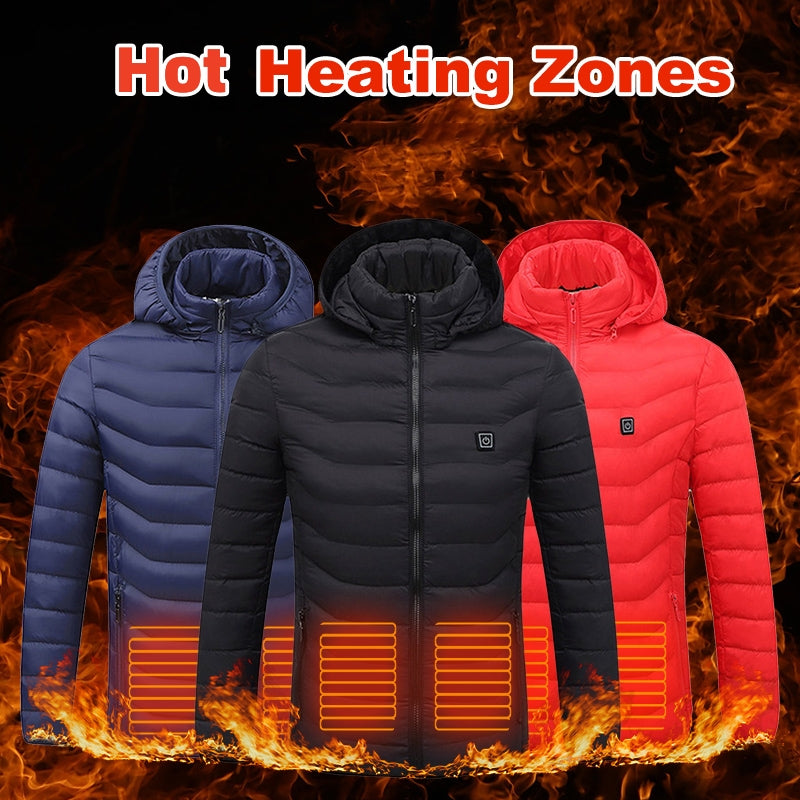 Veste bouffante chauffante pour hommes, manteau chauffant électrique, capuche isolée, coupe-vent, 9 Zones de chaleur