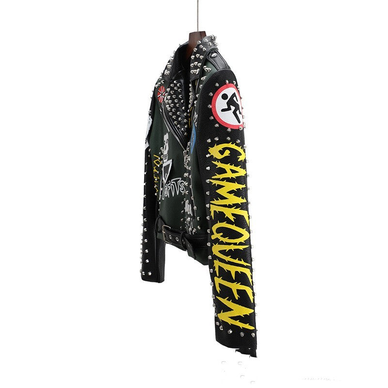 European American Fashion Floral Print Short Motorcycle Jacket - Stylish Durable Modern Biker Elegant