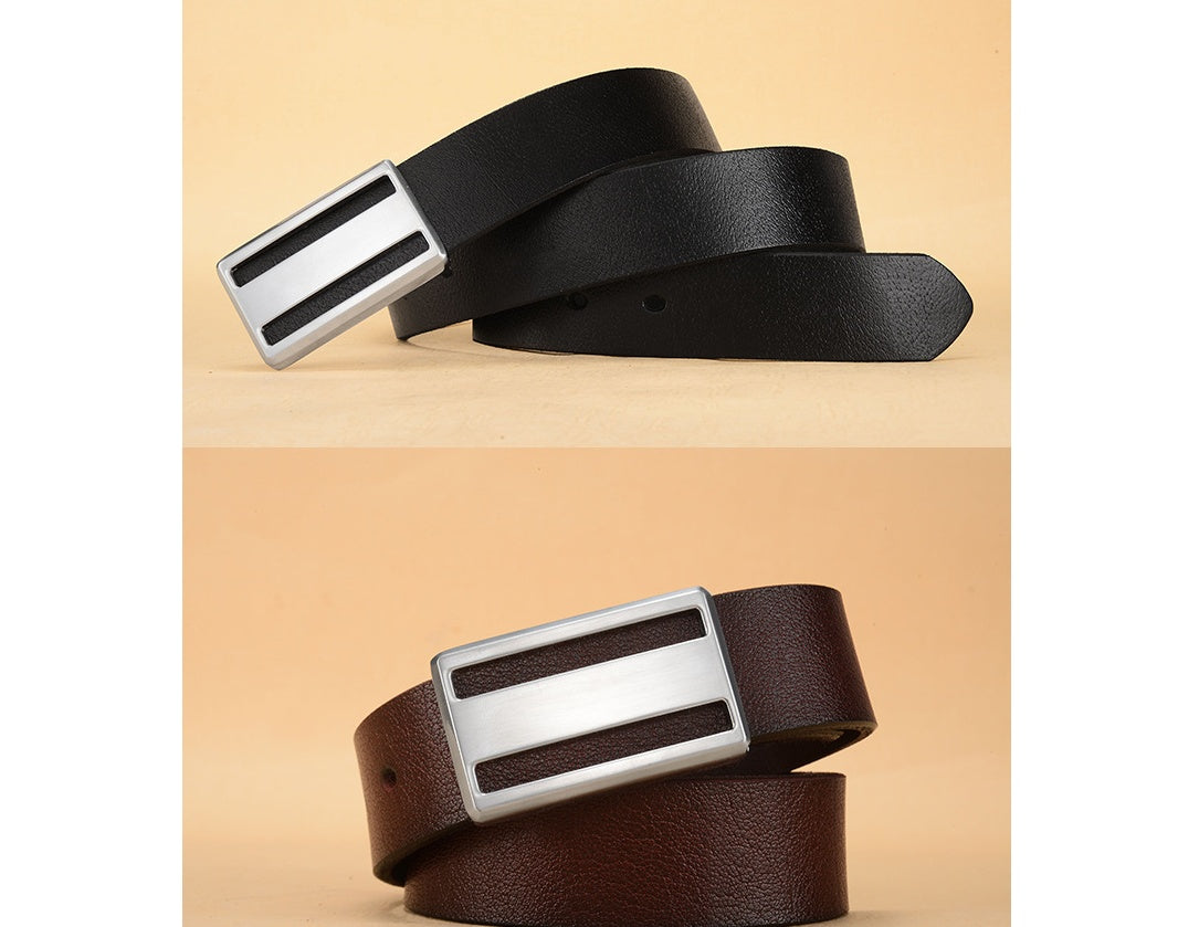 Men's Smooth Buckle Fashion Business Two-Layer Leather Belt - Professional Flow