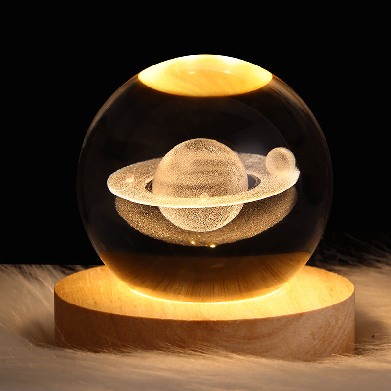 LED Nattljus Galaxy Crystal Ball Bordslampa 3D Planet Moon Lamp Sovrum Heminredning För Barn Fest Barn Födelsedagspresenter