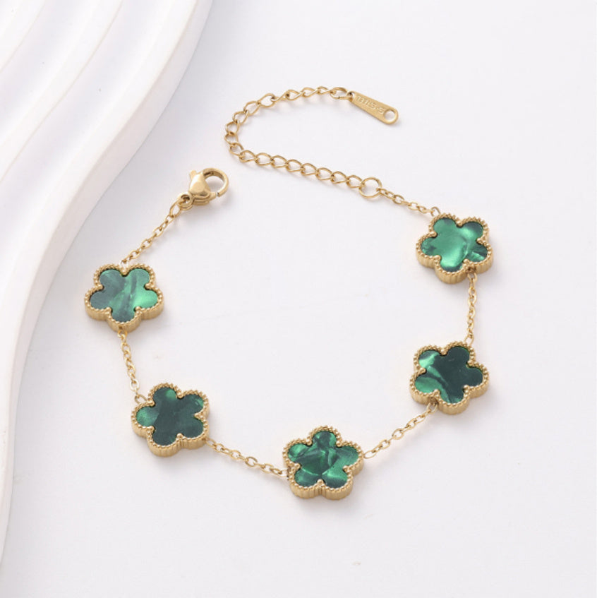New Stainless Steel Plant Fritillary Five Leaf Petals Earring Bracelet Necklace Jewelry Set Women Cross-border Hot Selling Lot