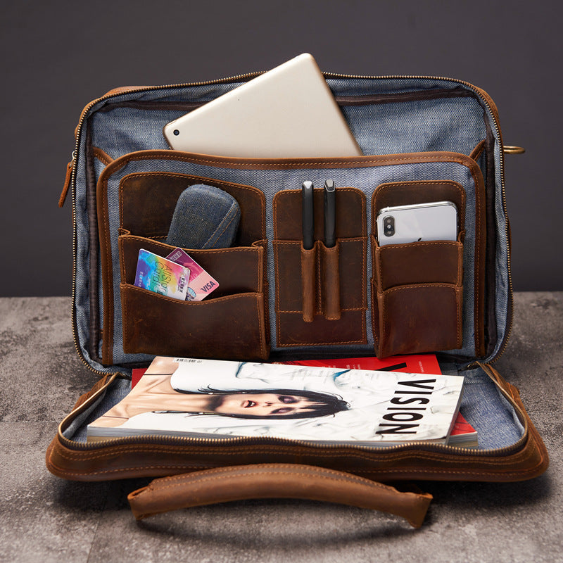 Mallette rétro en cuir Crazy Horse de grande capacité pour hommes