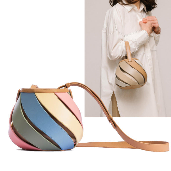 Cylindrisk Kontrastfärg Portable Messenger Diamond Quiltad Sömnad Bucket Bag
