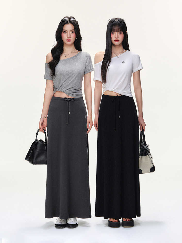 Professional A-Line Long Umbrella Drawstring Leisure Skirt - Women's Design (Customizable Fit, Elegant Trendy)