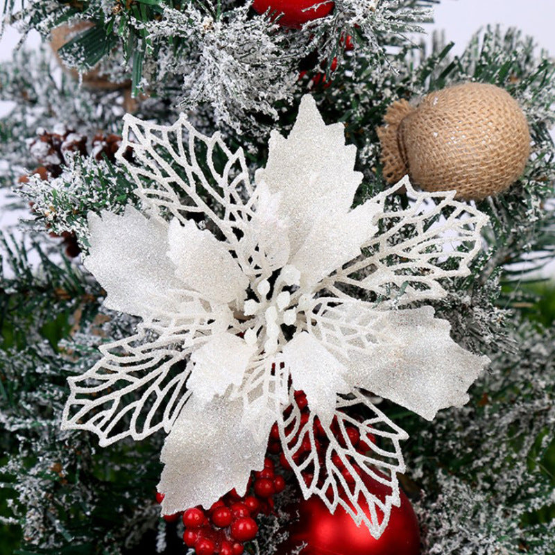 Fleurs de noël artificielles à paillettes, décorations d'arbre de noël pour la maison, fausses fleurs, ornements de noël, décor du nouvel an