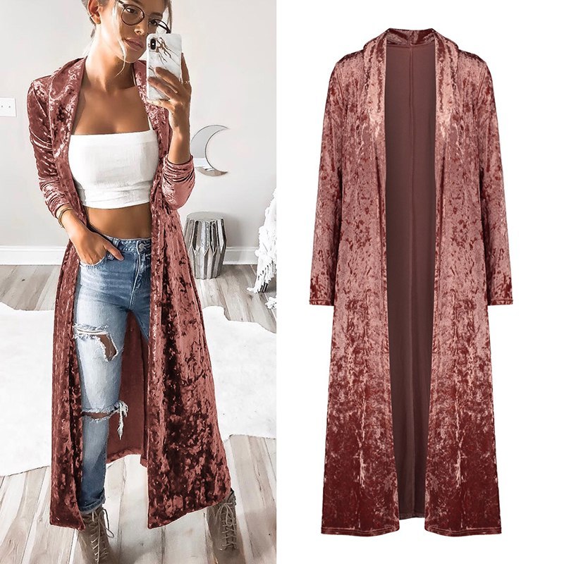 Women's Fashion Velvet Jacket Autumn Long Coat Stitch Outerwear Coat Casual Tops Cardigan Women Clothing Plus Size