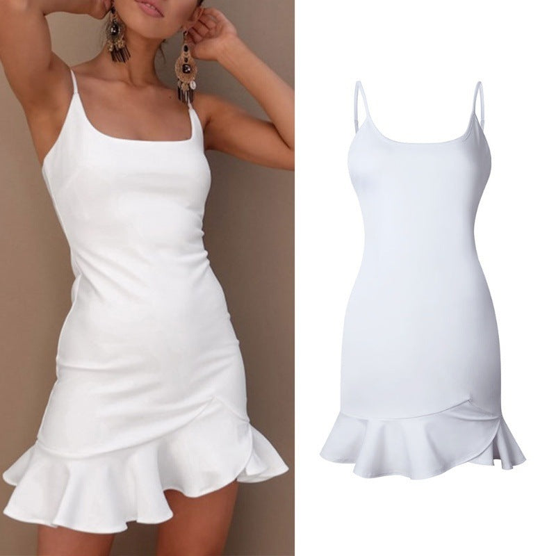Robe trompette à volants pour femmes, sans manches, bretelles Spaghetti, Slim, robe d'été, robes courtes de soirée, nouvelle collection