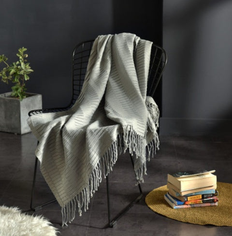 Sunday Cozy Fringed Knitted Blanket