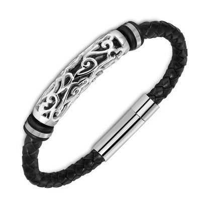 Punk läderarmband i rostfritt stål