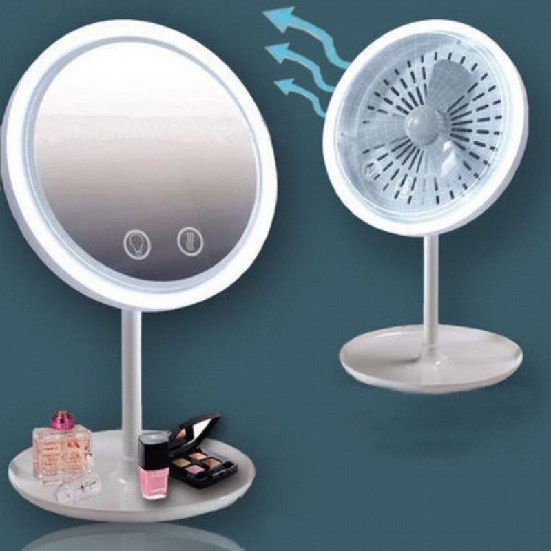 Fan LED Light Makeup Mirror - Portable Beauty Mirror with Fan