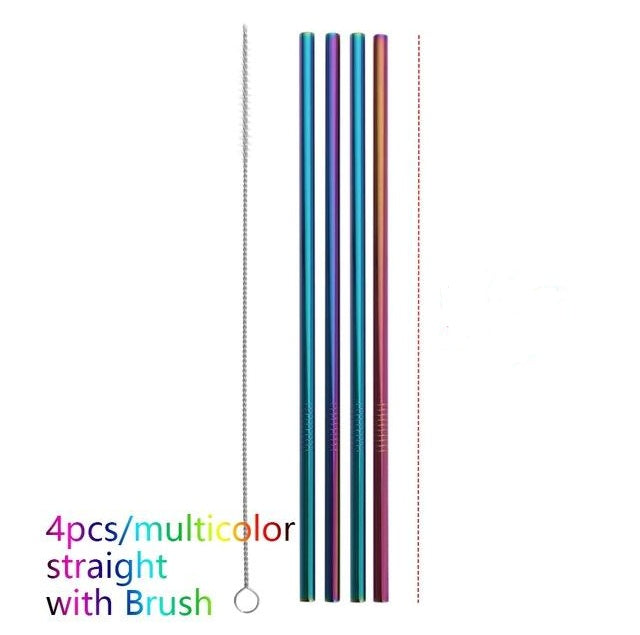 Colorful Reusable Stainless Steel Straws 4PCS/Pack